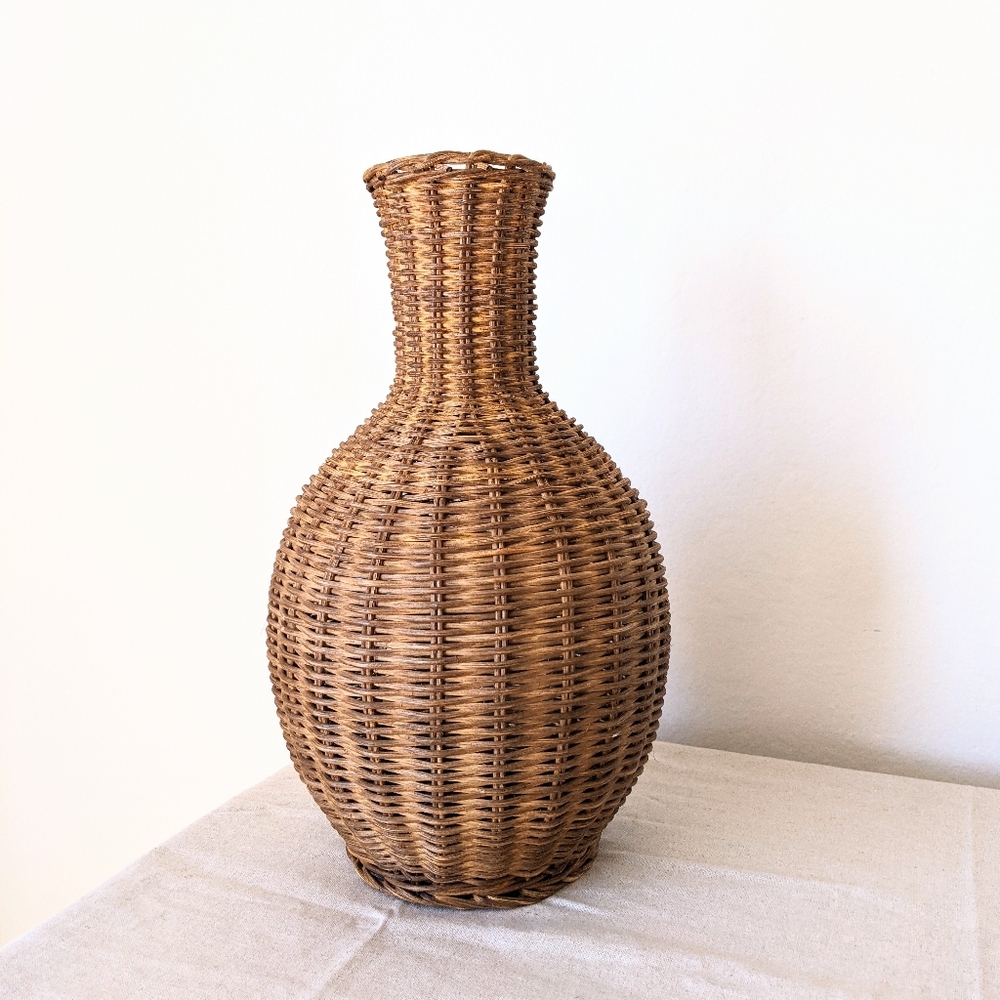 Vintage wicker woven vase vessel earthy boho